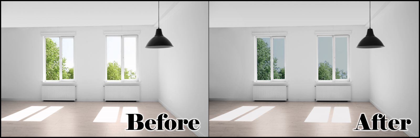 sunlight coming in windows before and after using window film