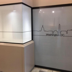 Frosted glass design with Washington DC logo